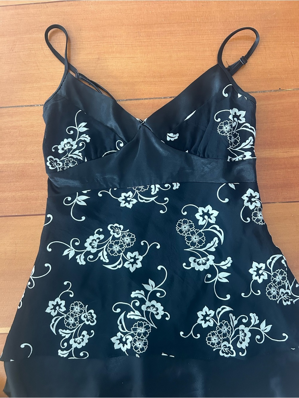 New Look Black Tank Top with Cream Floral Print
